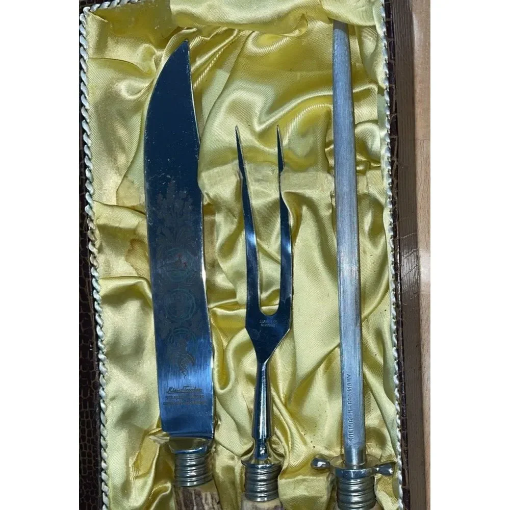 Klaus Tragbar SOLINGEN Staghorn 3Pc‎ Carving Set Knives